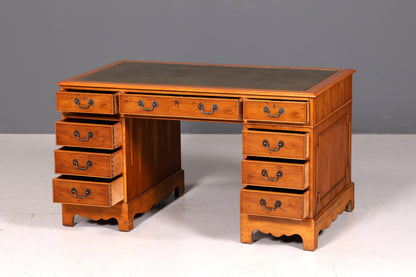 Wunderschöner Englischer Schreibtisch Eibe Echt Lederauflage Antik Stil Bürotisch Desk Office Schreibtisch Vintage