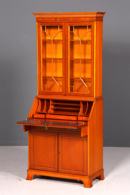 Edler Englischer Sekretär der Marke Heldense Eibe Aufsatzsekretär Schreibschrank Vitrine Bücherschrank Antik Vintage