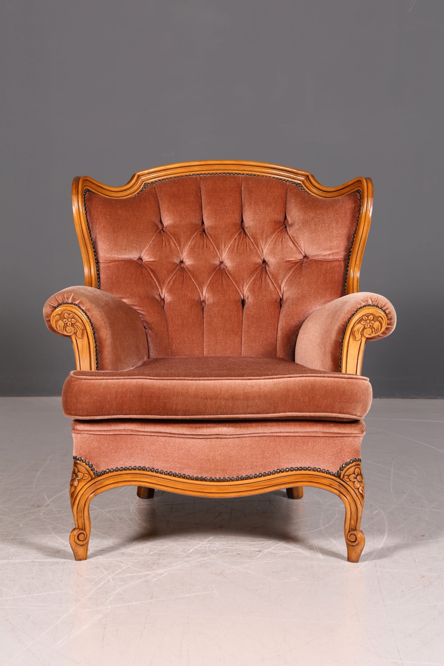 Edler Chippendale Armlehnsessel Barock Stil Samt Stoff Sessel Armchair Rococo Antik 3 von 4