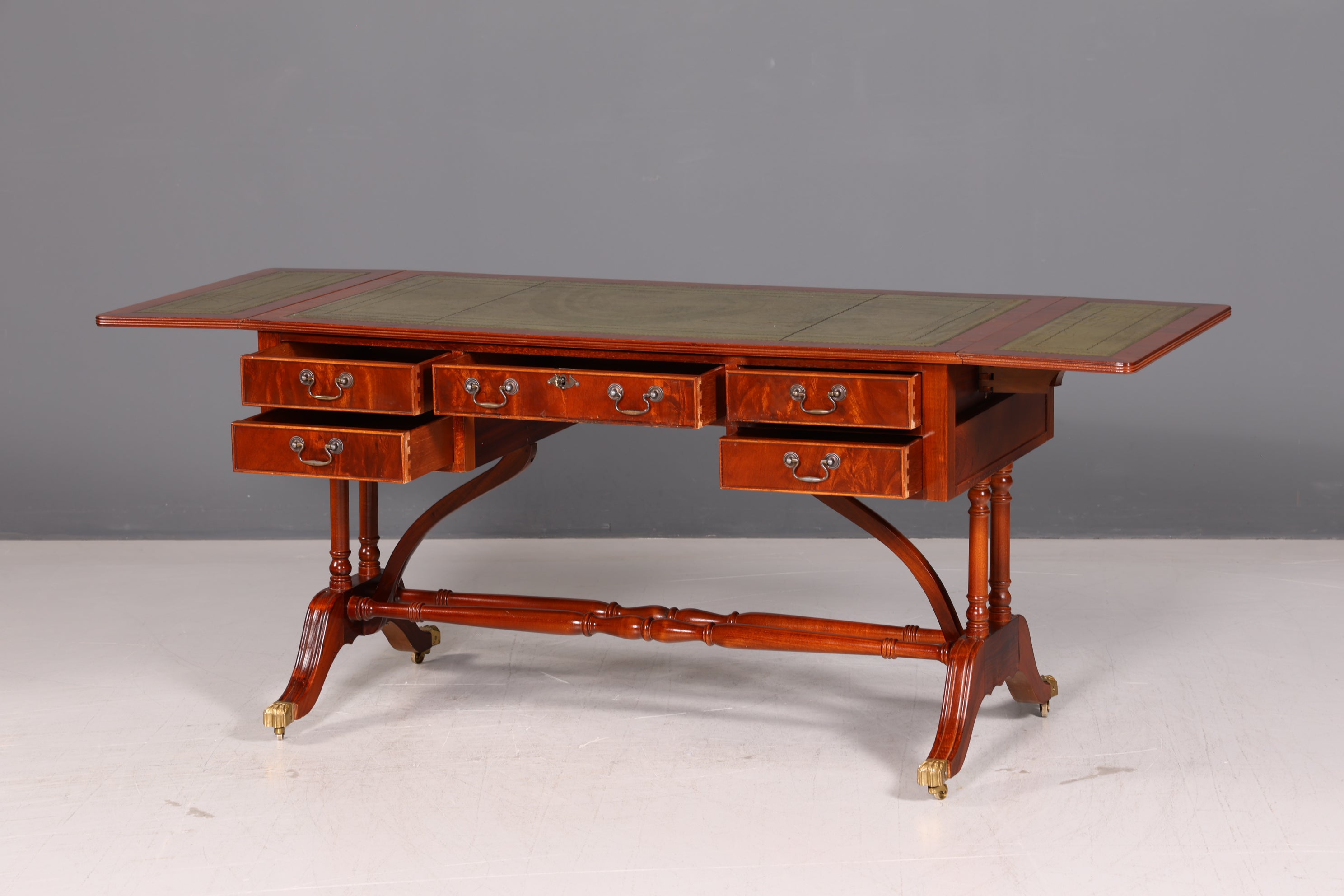 Wunderschöner Englischer Schreibtisch Regency Klappschreibtisch Echt Lederauflage Mahagoni Sofatisch Antik Stil Bürotisch