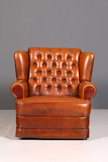 Stilvoller Original Chesterfield Sessel Englischer Armlehnsessel Cognac Echt Leder Herrensessel 2 von 2