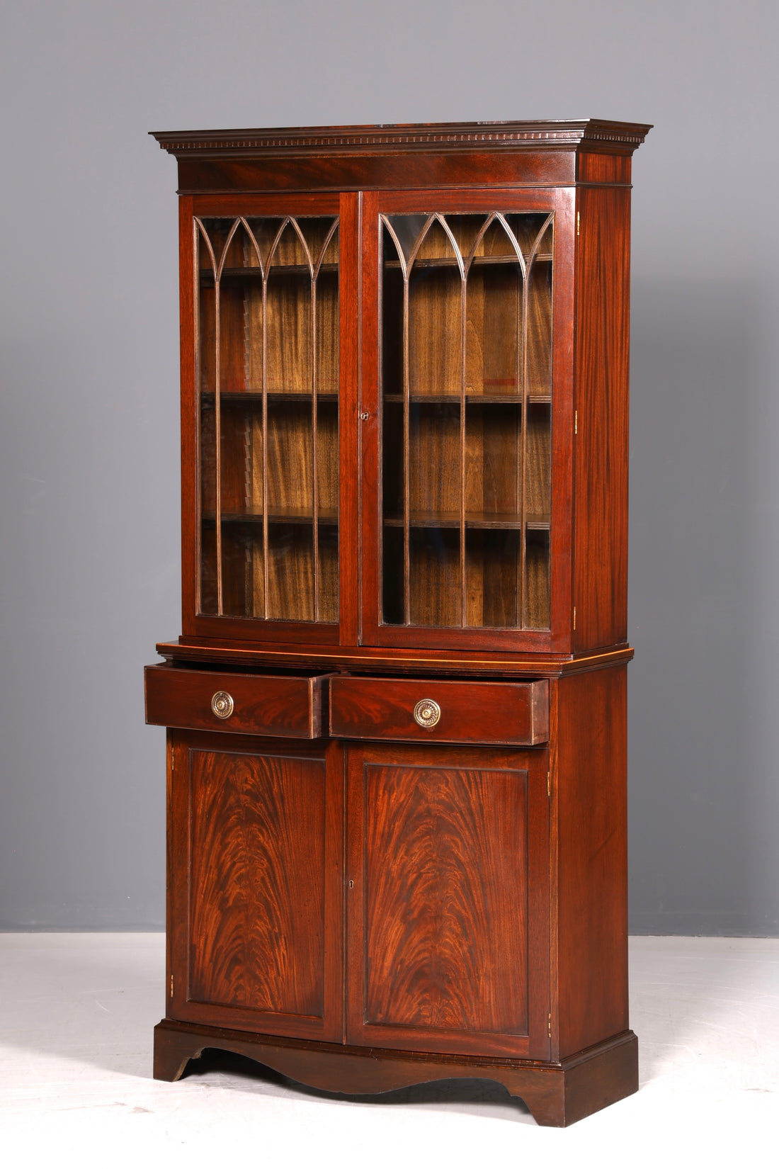 Impressionnante Bibliothèque Anglaise Acajou Vitrine Bibliothèque Étagère à Livres Vitrine Vitrée Vintage
