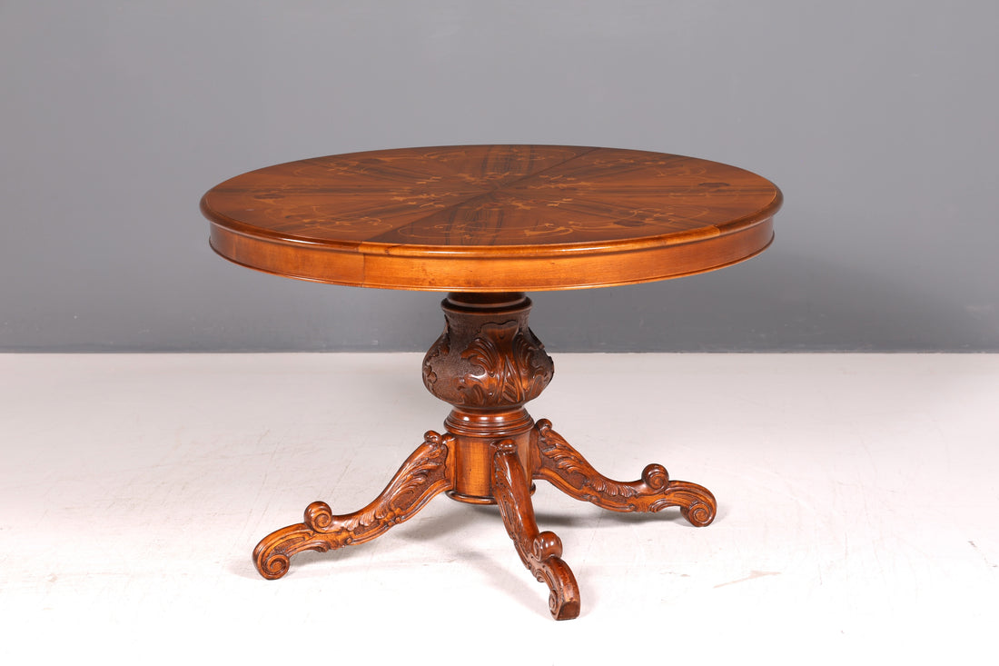 Magnifique table à manger ovale style baroque anglais extensible, table de cuisine en bois massif, table de salle à manger vintage