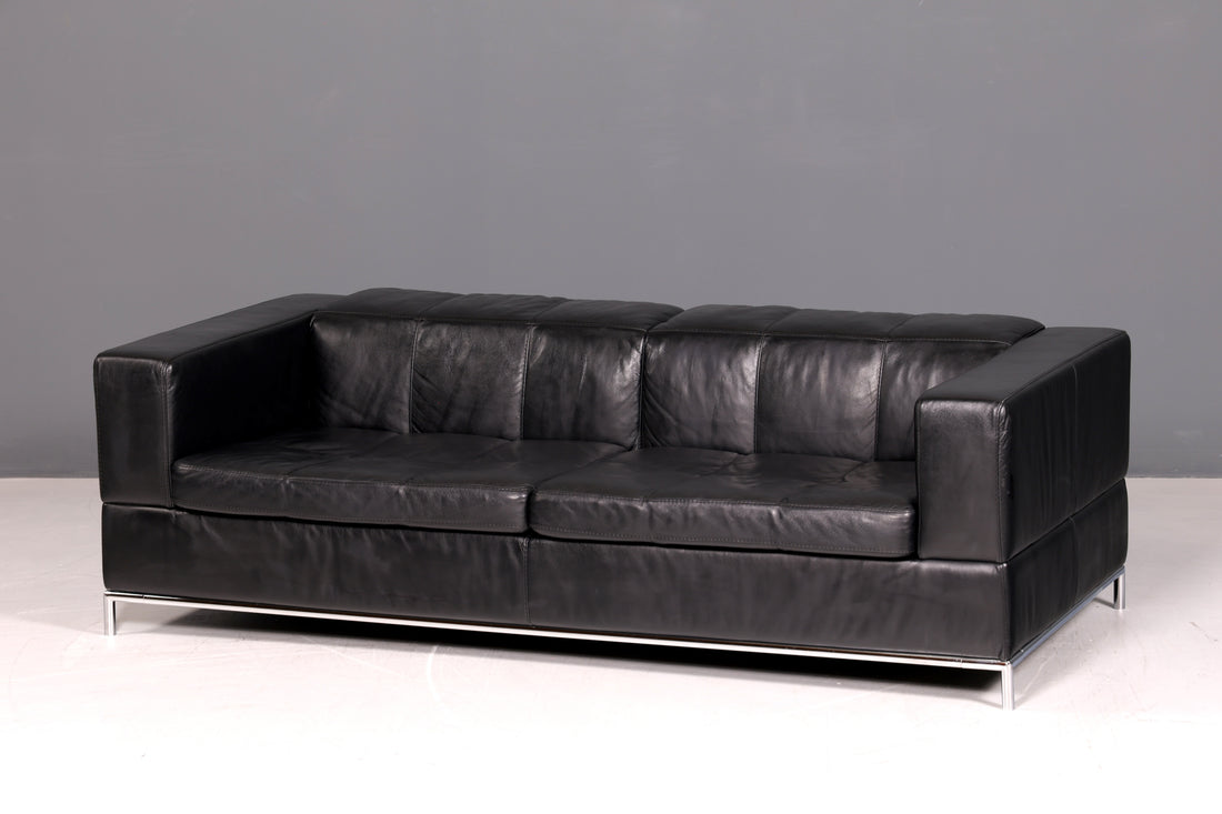 Edles MaxDivani Echtleder Sofa 3-Sitzer Designer Couch Italienisch Ledersofa Schwarz