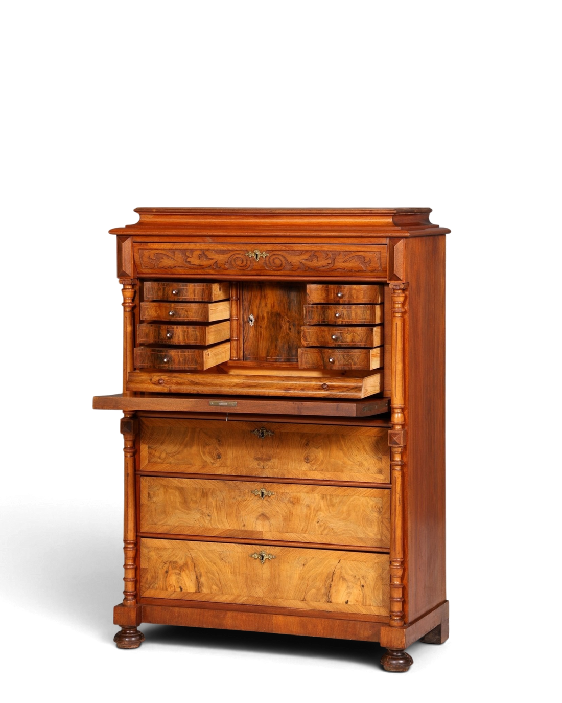 Stilvoller Gründerzeit Sekretär Vertiko Nussbaum Highboard Louis Philippe Kommode Sekretär Schrank um 1880