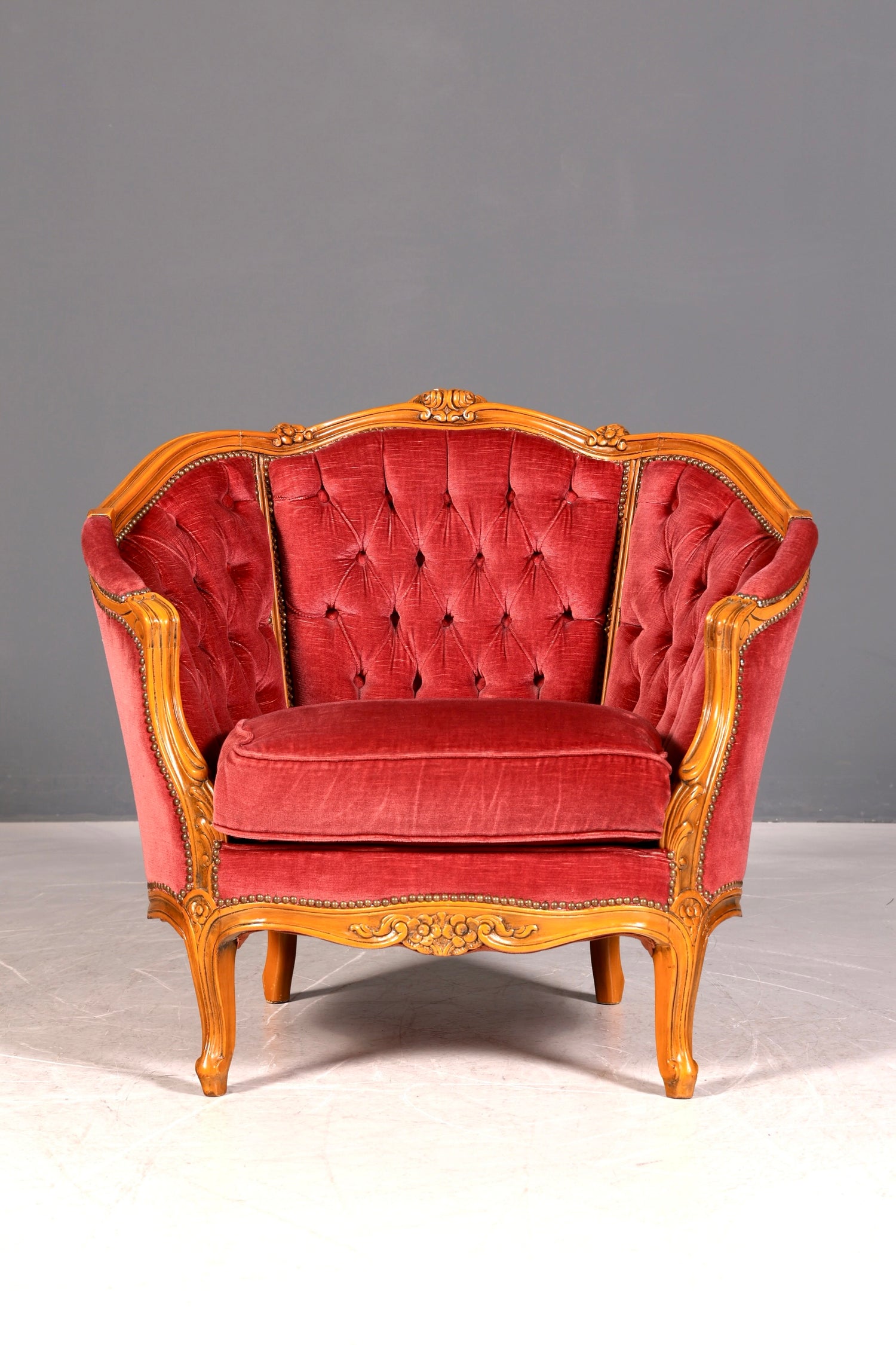 G063 Finish cm Edler Chippendale Armlehnsessel Barock Stil Sessel Armchair Samt Stoff Sessel