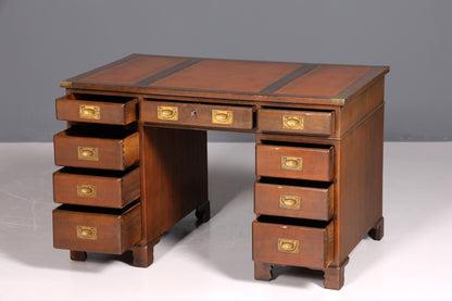 Bureau maritime onirique, bureau militaire anglais, table de bureau avec plateau en cuir véritable