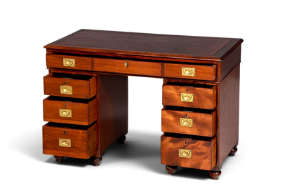 Edler Englischer Military Chest Schreibtisch Maritim Bürotisch Lederauflage Office Desk