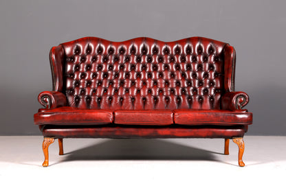 Wunderschönes Original Chesterfield Queen Anne Sofa 3er Sofa Englische Leder Couch Polstersofa Antik England