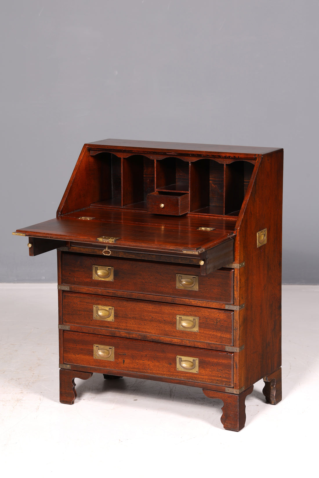 Magnifique secrétaire maritime anglais, meuble d’écriture, bois véritable, bureau, antique vintage