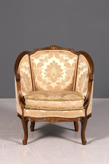 Edler Chippendale Armlehnsessel Barock Stil Samt Stoff Sessel Armchair Rococo Antik Polstersessel
