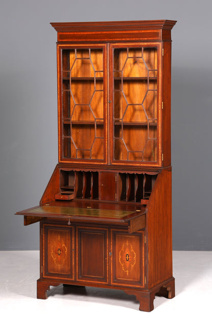 Wunderschöner Antik Englischer Sekretär Büro Aufsatzsekretär Vitrinen Schrank UK