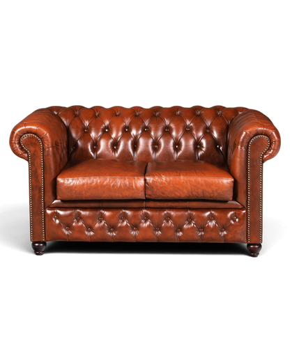 G118 Finish Wunderschönes Original Chesterfield 2er Sofa Englisch Oxblood Leder 2- Sitzer Couch