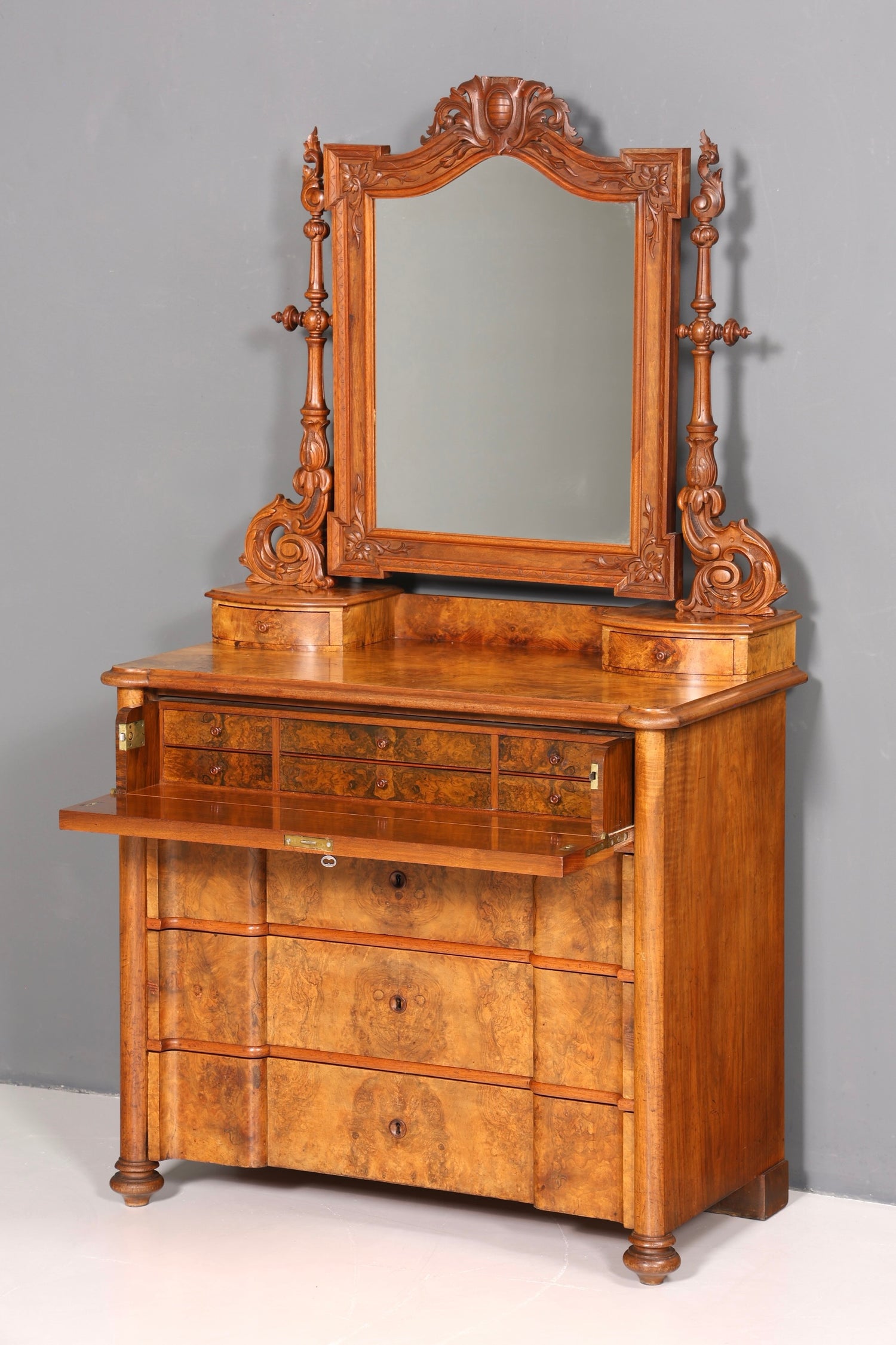 Edle Gründerzeit Kommode mit Spiegelaufsatz Louis Philippe Frisierkommode Holz Schrank Antik Flurschrank um 1880