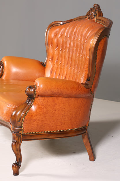 Königliches Barock Sofa 2-Sitzer echt Leder Rokoko Canapé Luxus Chesterfield Couch