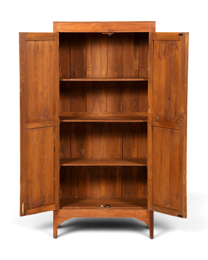 Hauptstadt Möblerei Kleiderschrank aus massivem Teakholz mit zwei Türen und drei Regalböden im rustikalen Design