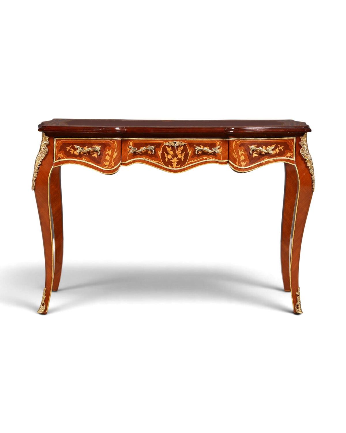 Hauptstadt Möblerei Louis XV Schreibtisch aus Massivholz mit aufwendigen Messingbeschlägen und Intarsien