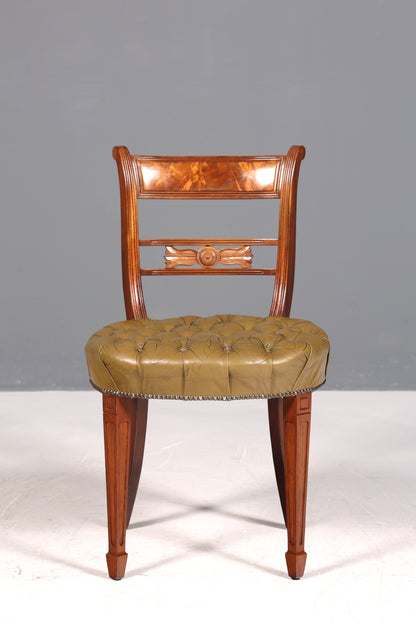 Magnifique fauteuil Chesterfield, chaise secrétaire Anno Dom, chaise de cuisine anglaise en cuir véritable, 1 sur 4