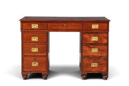 Edler Englischer Military Chest Schreibtisch Maritim Bürotisch Lederauflage Office Desk