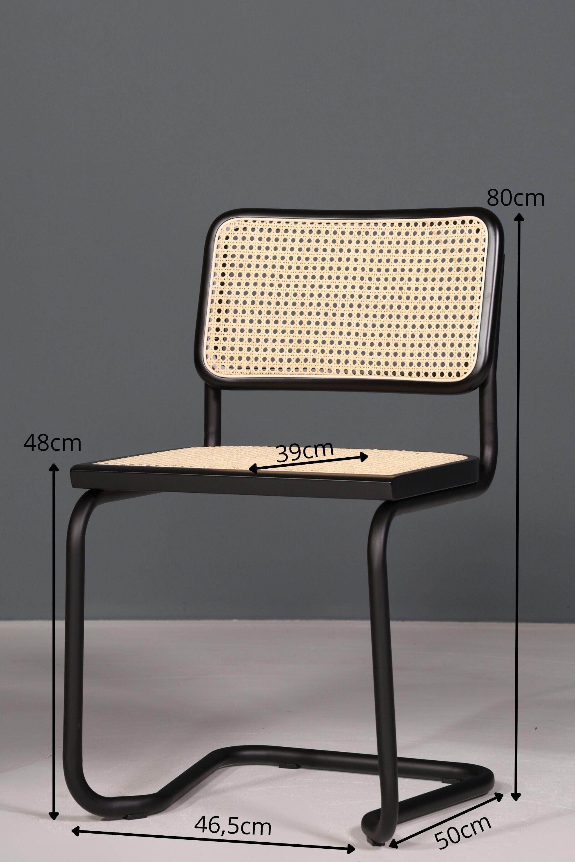 Freischwinger Stuhl "Milano" Made in Italy Schwarz Korbgeflecht Stuhl Wippstuhl Wiener Geflecht Küchenstuhl Sekretär Stuhl