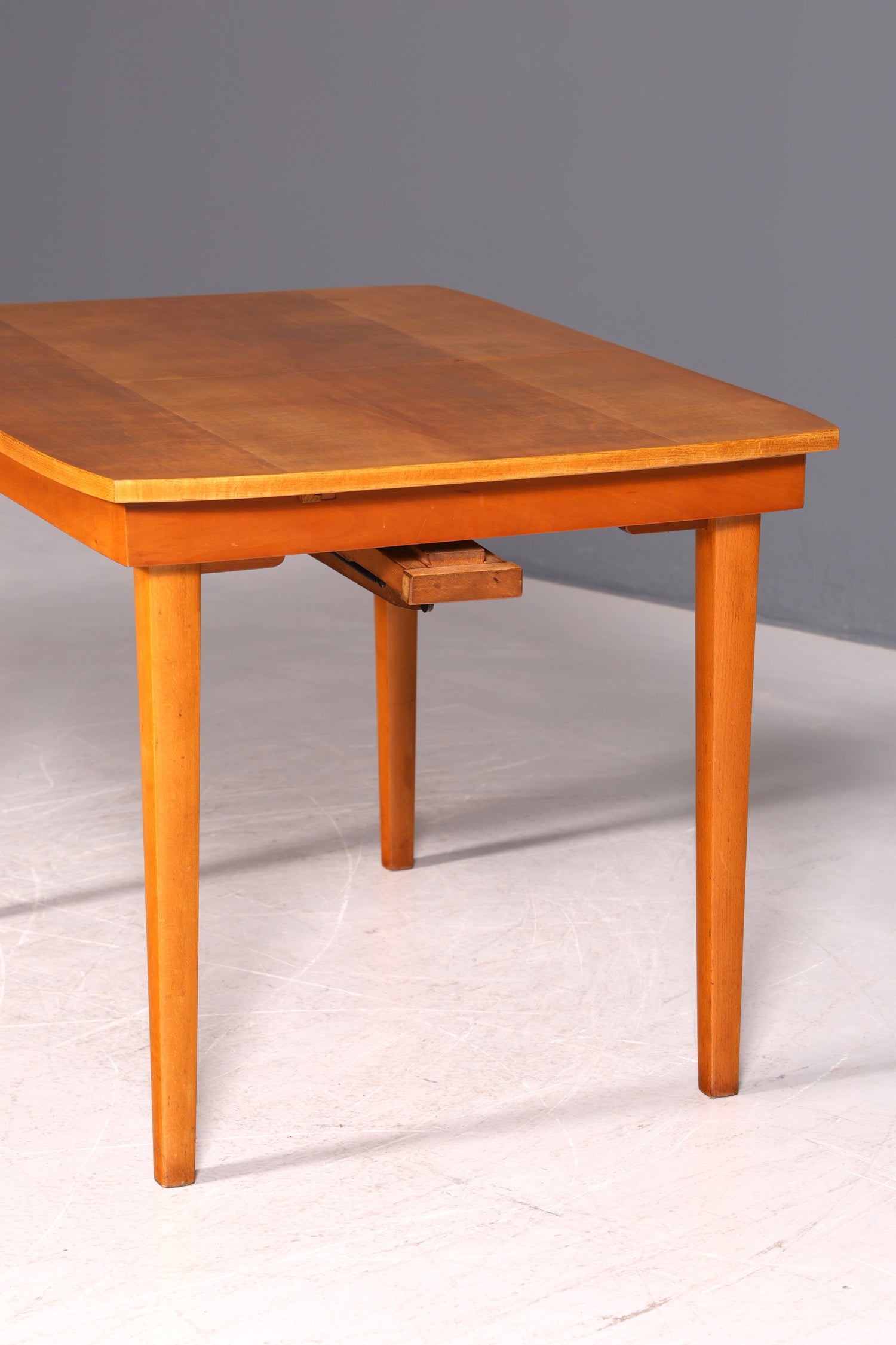 G032 Finish cm, Schlichter Mid Century Esstisch ausziehbarer Vintage Tisch Retro Küchentisch