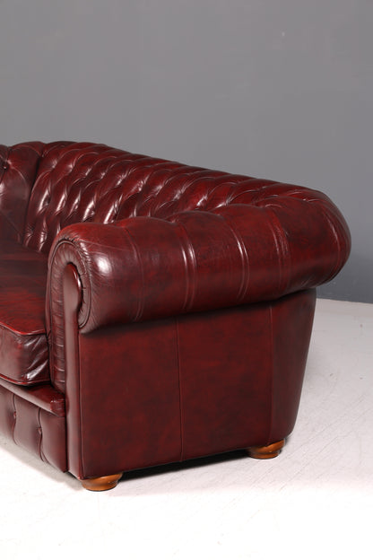 Wunderschönes Original Chesterfield Sofa 3-Sitzer Echtleder Oxblood Couch Englisch Ledersofa Vintage
