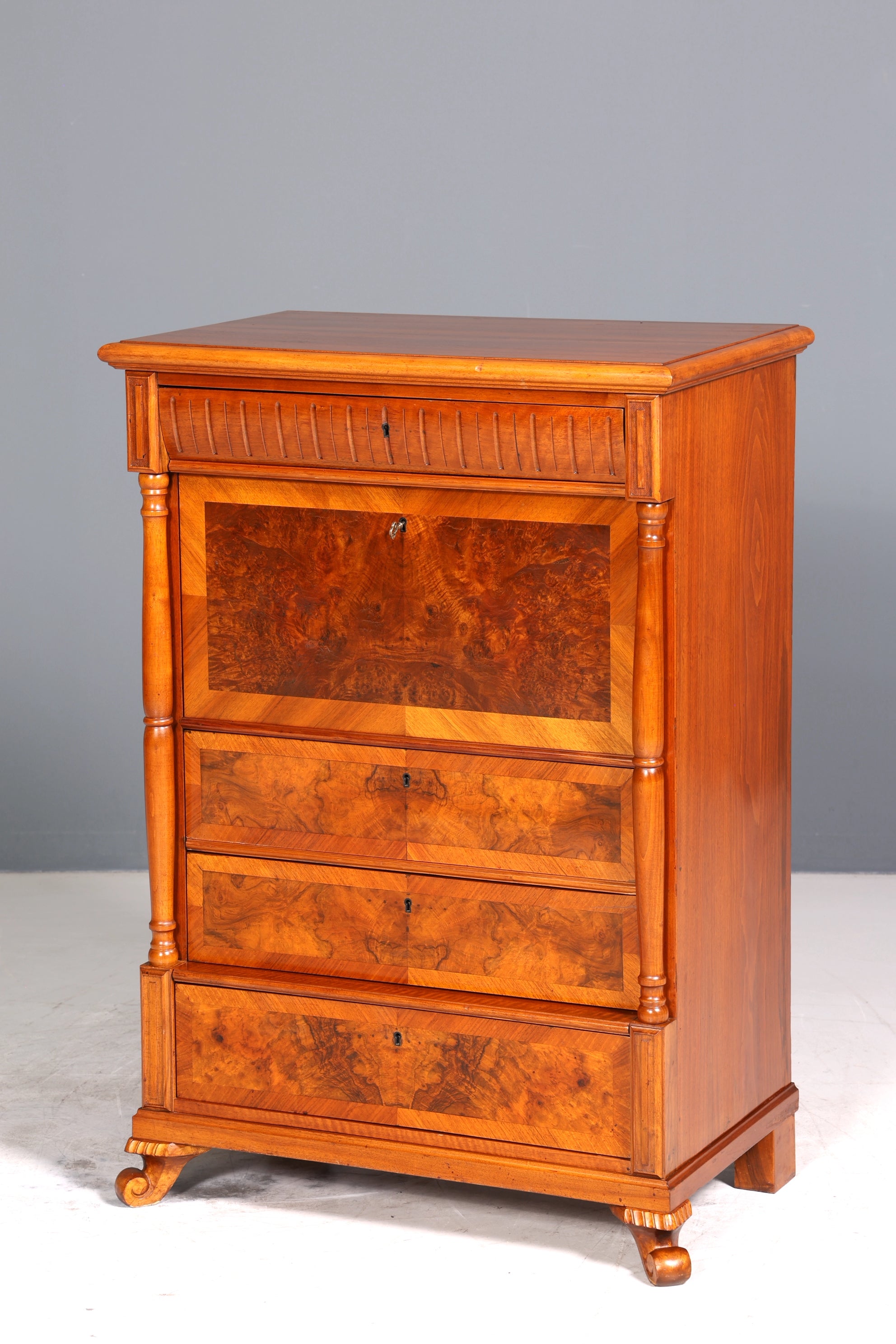 E907 Finish cm, Wunderschöner Gründerzeit Sekretär Vertiko Highboard Louis Philippe Kommode um 1880