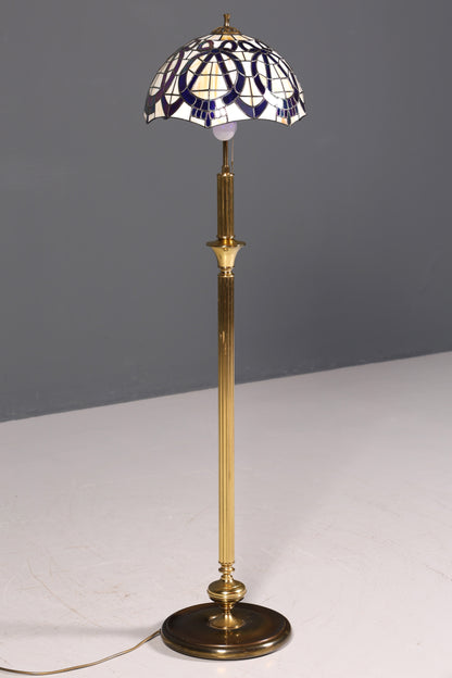 Traumhafte Antike Tiffany Lampe Glaslampenschirm Messingfuß Stehlampe Leselampe