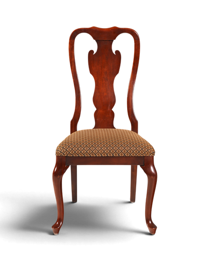 Hauptstadt Möblerei Drexel Heritage Chippendale Stuhl aus dunklem Holz mit gemustertem Stoffpolster