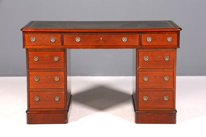 Bureau anglais de rêve avec plateau en cuir véritable, bureau de style antique