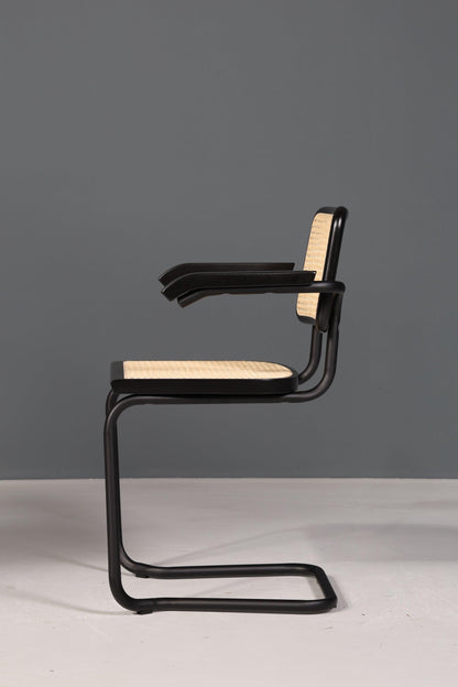 Freischwinger Armlehnstuhl "Milano" Made in Italy Schwarz Korbgeflecht Stuhl Wippstuhl Sekretär Stuhl Küchenstuhl