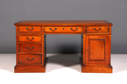 Magnifique bureau anglais en acajou, bureau de travail ancien, bureau professionnel, bureau partenaire
