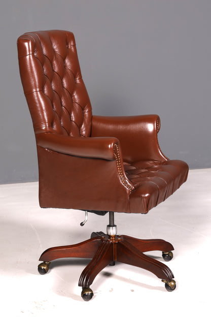 Elegant Chesterfield executive chair, office chair, genuine brown leather, swivel chair, desk chair, office armchair