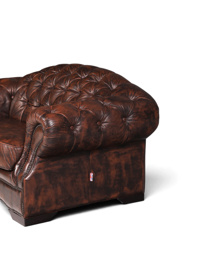 Hauptstadt Möblerei Chesterfield Centurion 2-Sitzer Sofa aus braunem Echtleder mit Knopfheftung und Ziernägeln
