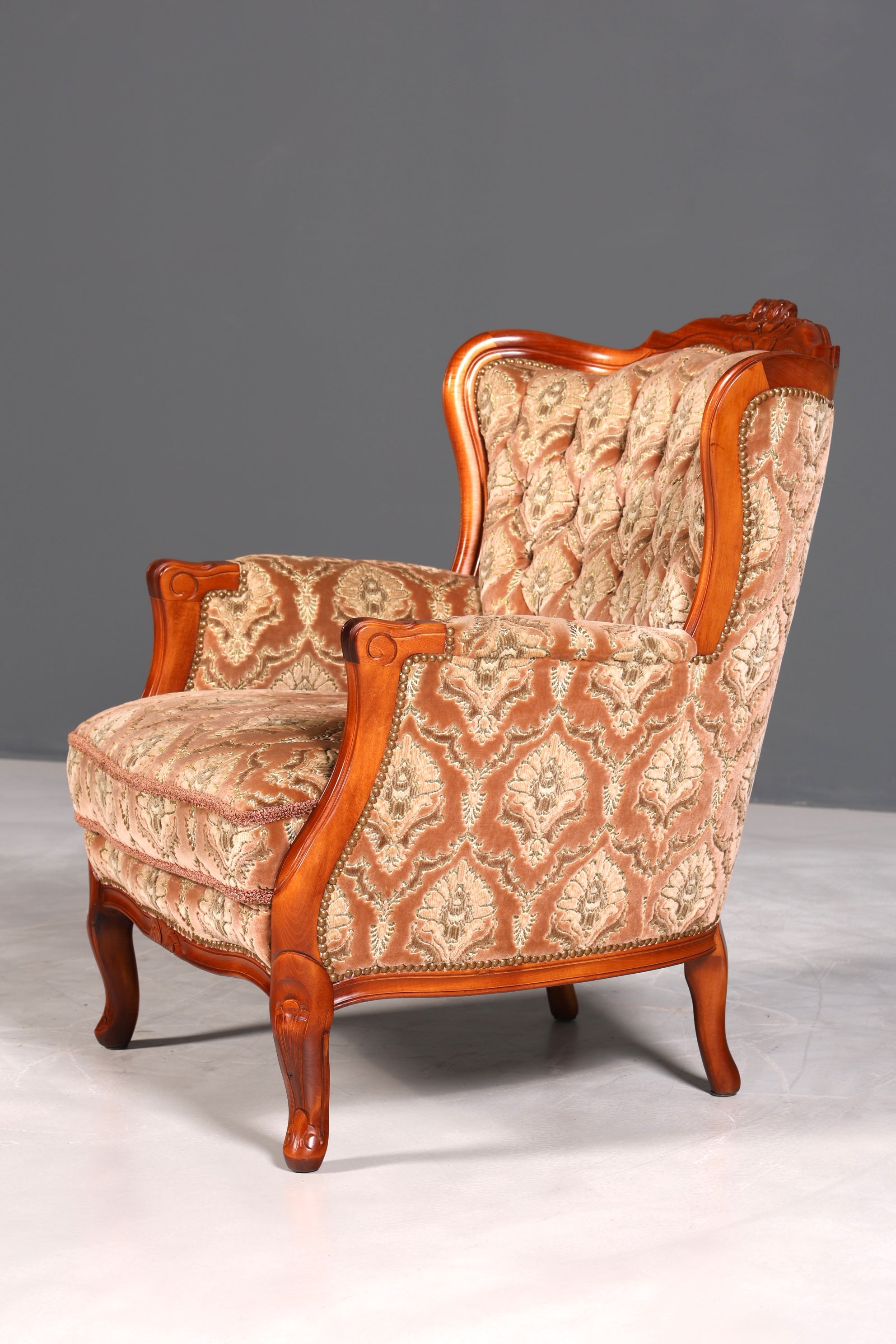 F900 Finish cm Edler Chippendale Armlehnsessel Barock Stil Sessel Armchair Samt Stoff Sessel