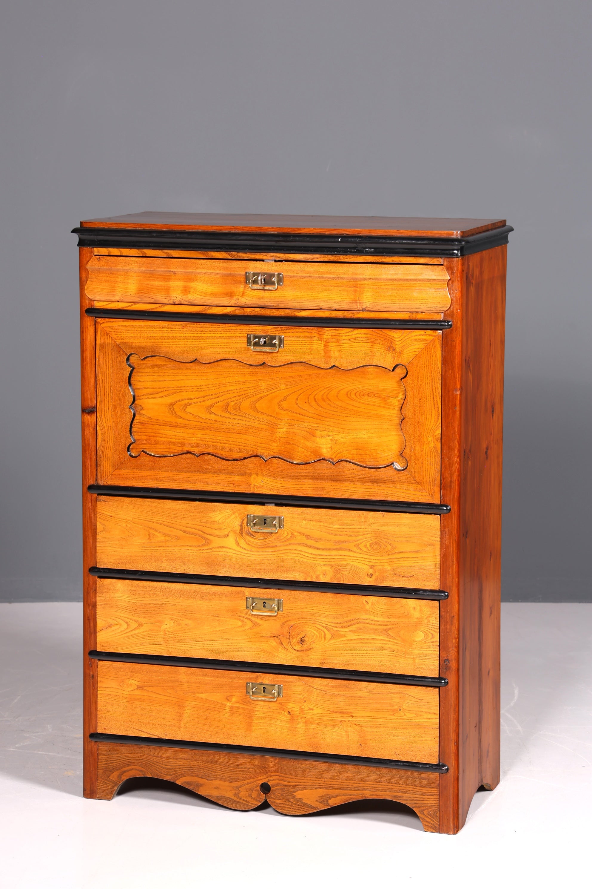 Secrétaire onirique Louis Philippe vers 1880, meuble ancien Gründerzeit, chiffonnier