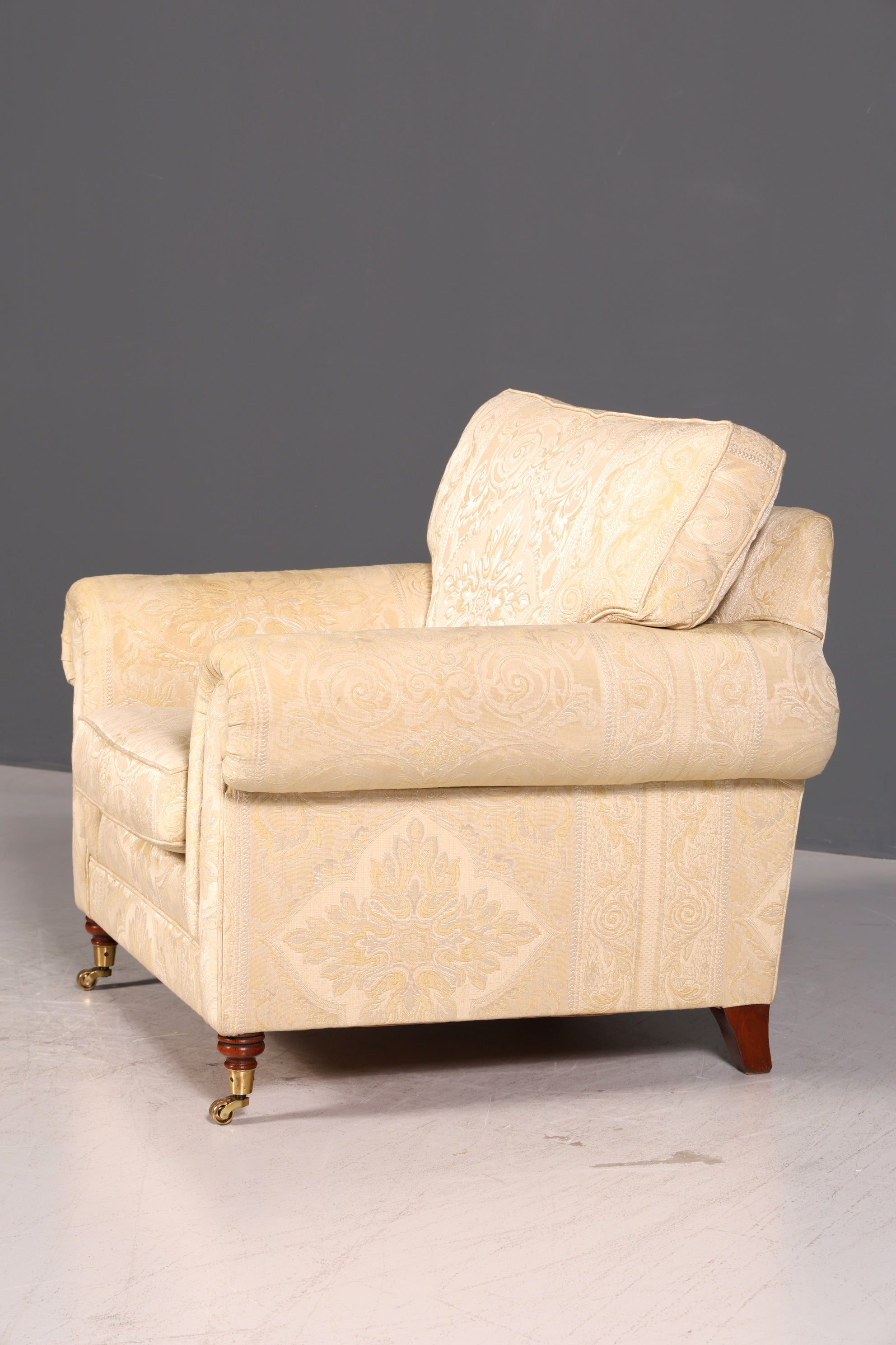 Wunderschöner Englischer Sessel Creme Gold Stoff Clubsessel Armlehnsessel Landhaus Loungesessel Vintage