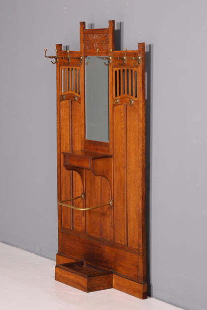 Traumhafte Jugendstil Flur Garderobe Kleiderwand Antik Gründerzeit Spiegel Facettenschliff Massivholz