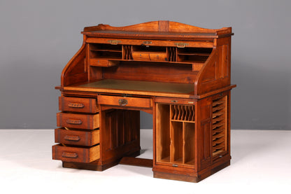 Magnifique secrétaire de style Bauhaus, bureau Art déco, secrétaire à rideau, antiquité vintage en chêne