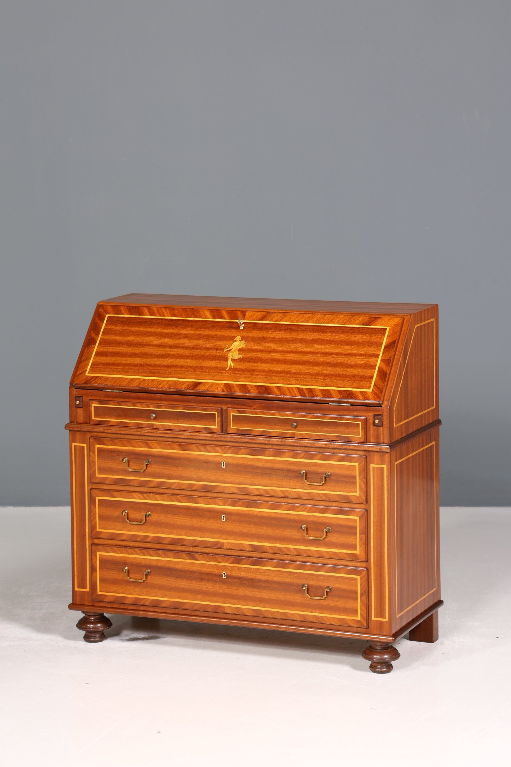 Wunderschöner Englischer Sekretär Schreibkommode echt Holz Schreibtisch Intarsien Kommode
