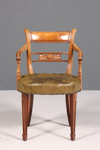 Magnifique fauteuil Chesterfield, chaise secrétaire Anno Dom, chaise de cuisine anglaise en cuir véritable, 2 sur 2