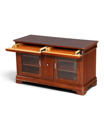 Hauptstadt Möblerei Sideboard aus dunklem Holz mit zwei Glastüren und zwei ausziehbaren Schubladen im klassischen Stil