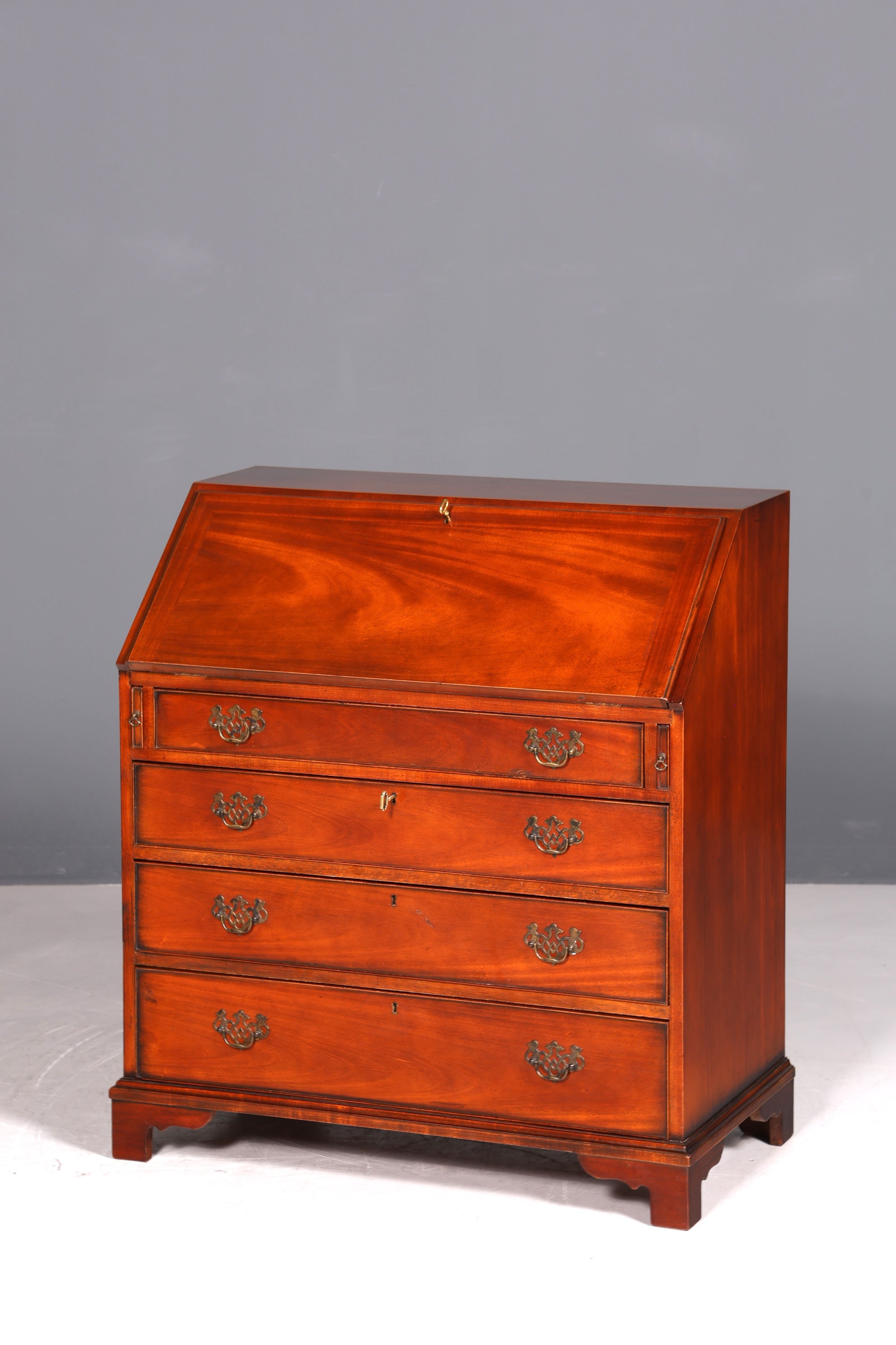 Magnifique secrétaire anglais, bureau, plateau en cuir véritable, table d&