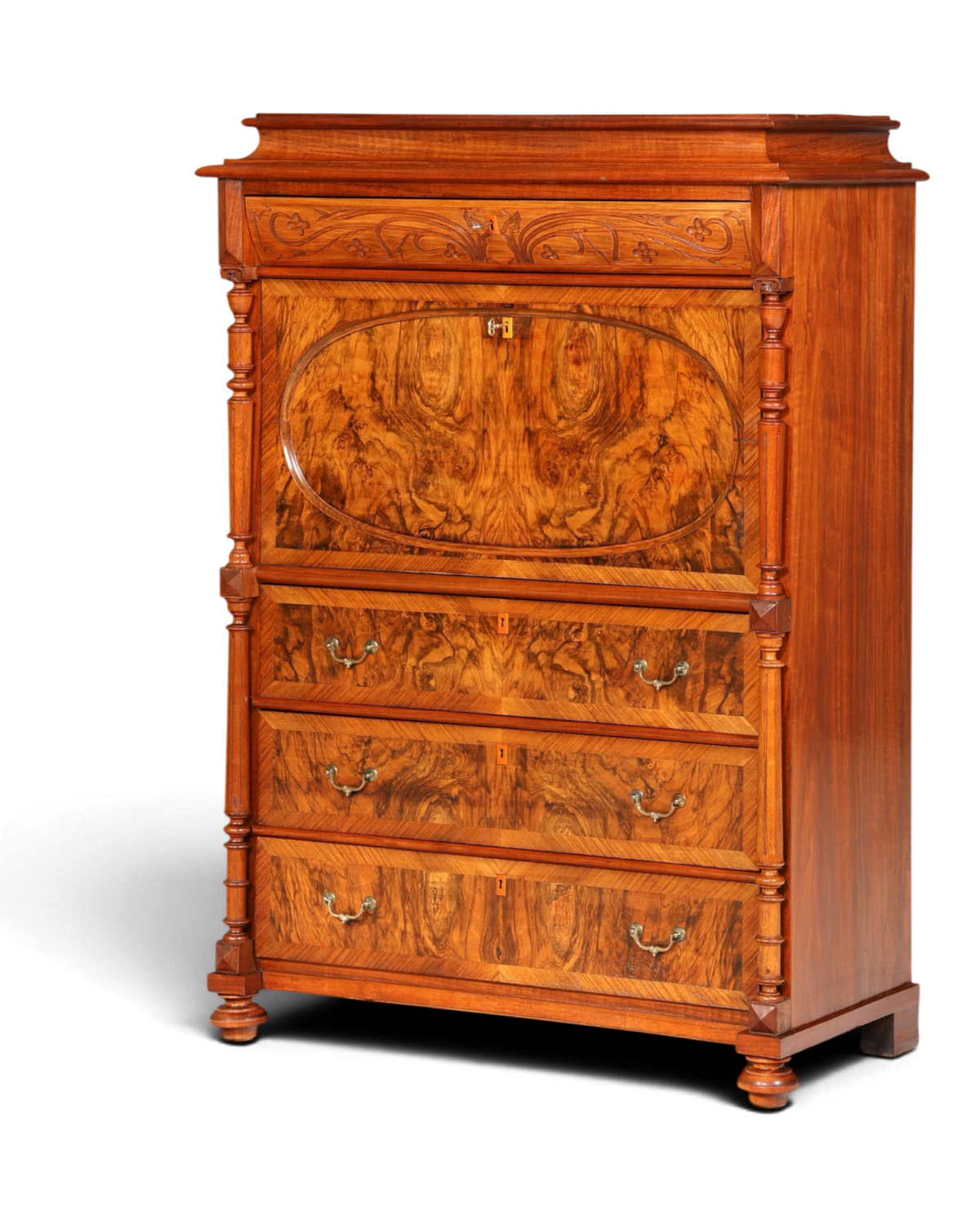 Traumhafter Louis Philippe Sekretär um 1870 Vertiko Nussbaum Highboard Kommode Sekretär Schrank