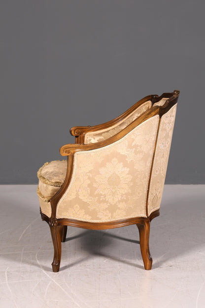 Edler Chippendale Armlehnsessel Barock Stil Samt Stoff Sessel Armchair Rococo Antik Polstersessel