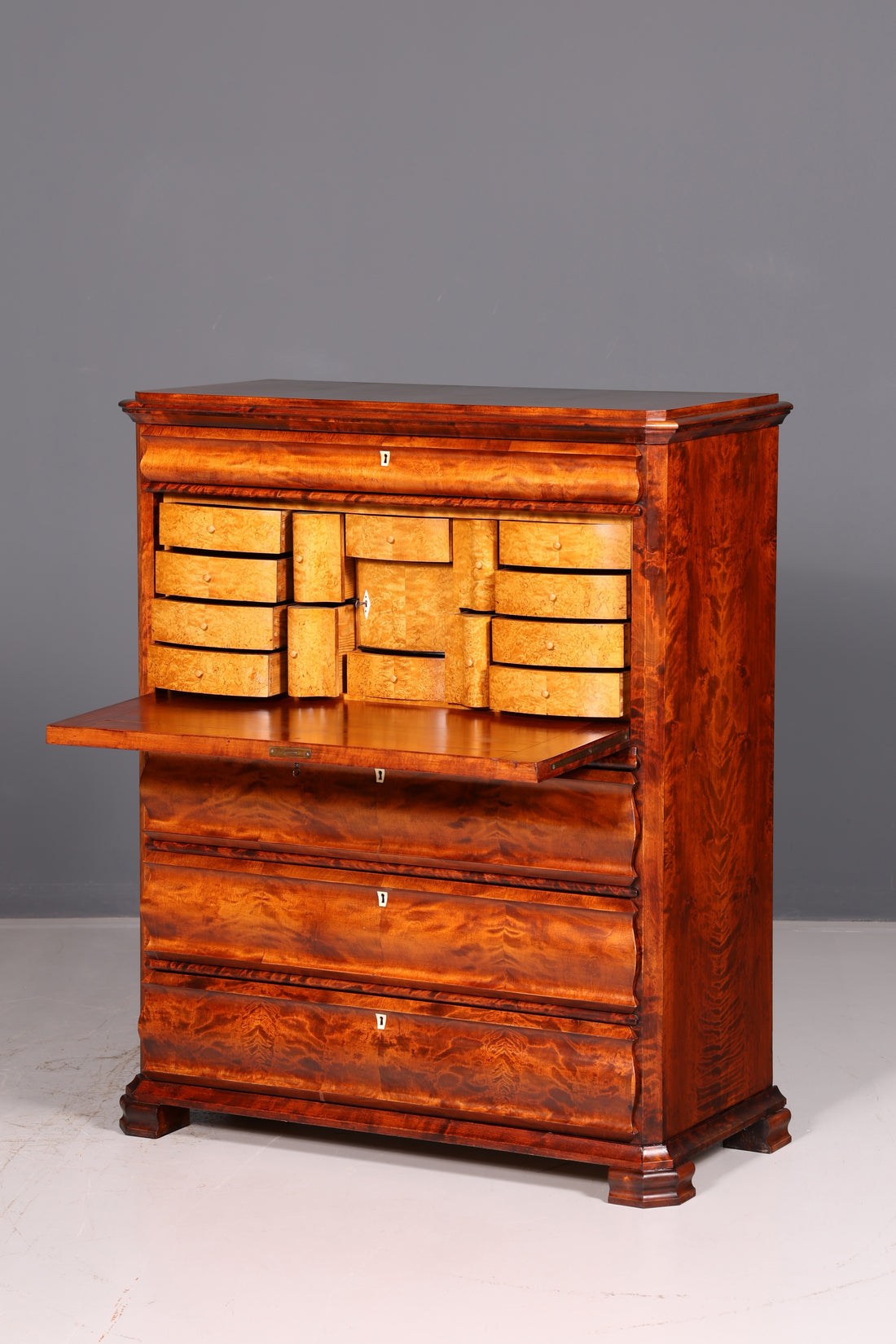 Élégant secrétaire Biedermeier, meuble Vertiko, commode Louis-Philippe, commode à tiroirs, meuble ancien vintage