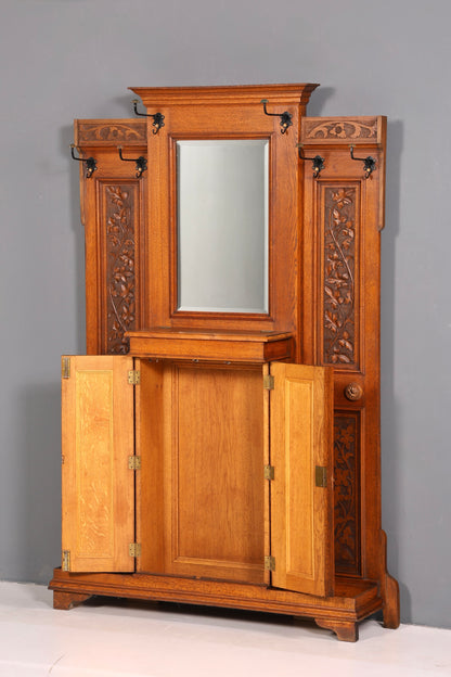 Traumhafte Jugendstil Garderobe Flurgarderobe Eiche Antik Kleiderwand mit Spiegel Dielenmöbel Wandgarderobe