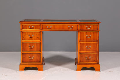 Beautiful English Desk Yew Genuine Leather Top Antique Style Office Desk Executive Desk