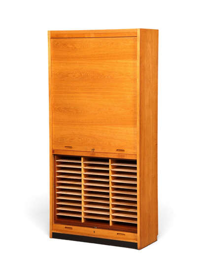 Schlichter Mid Century Rollladenschrank Bauhaus Vintage Apothekerschrank Art Deco Büro Aktenschrank