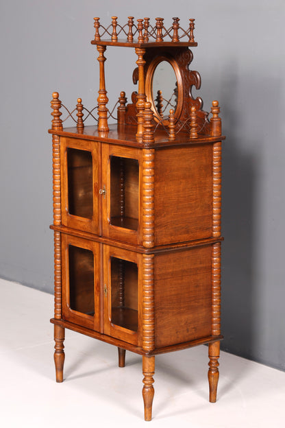 Edle Gründerzeit Vitrine um 1880 Schränkchen Antik Louis Philippe Etagere Vertiko Nussbaum Glasvitrine Bücherregal Schrank Vintage